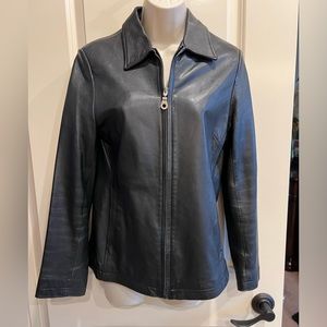 Women's Whet Blu Black Soft Leather Jacket Lined Zipper Closure Size Small